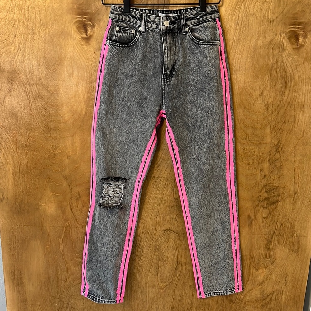 Adika Gray and Pink Boyfriend Jeans
